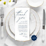 Modern Wedding Dinner Place Setting Thank You Card<br><div class="desc">This is the Modern editable card, in minimalist script design, navy blue theme, Place Setting Thank You Cards. Share the love and show your appreciation to your guests, when they sit down at their seat and read this personalised charming thank you place setting card. It's a wonderful way to kick...</div>