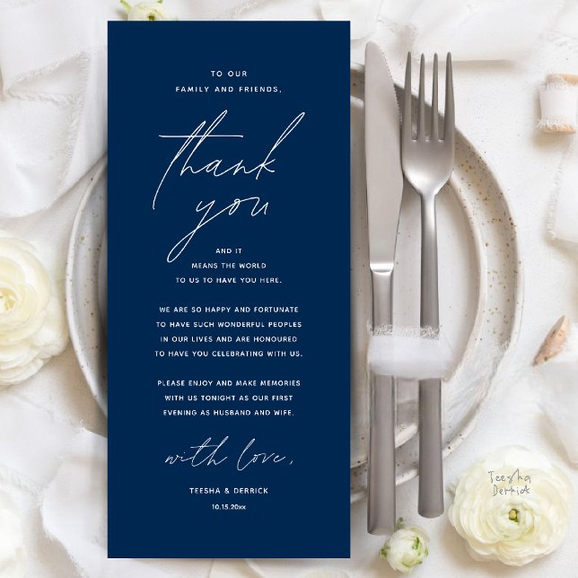 Modern Wedding Dinner Place Setting Thank You Card (Modern Wedding Dinner Place Setting Thank You Card Reception Brunch Lunch in Navy Blue)