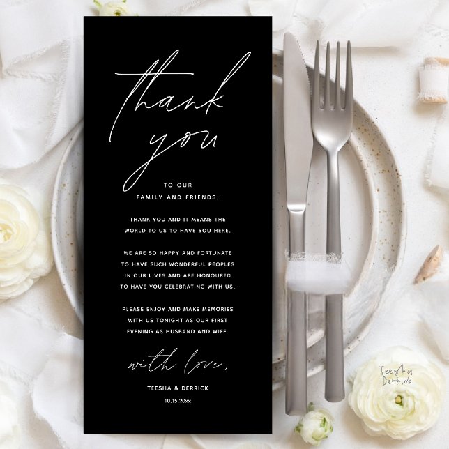 Modern Wedding Dinner Place Setting Thank You Card (Modern Wedding Dinner Place Setting Thank You Card Reception Brunch Lunch in Classy Black White)