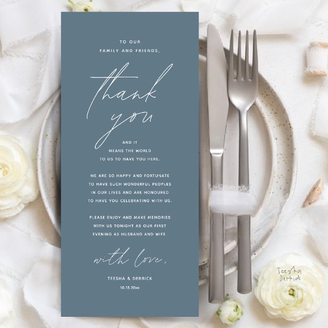 Modern Wedding Dinner Place Setting Thank You Card (Modern Wedding Dinner Place Setting Thank You Card Reception Brunch Lunch in Dusty Blue)