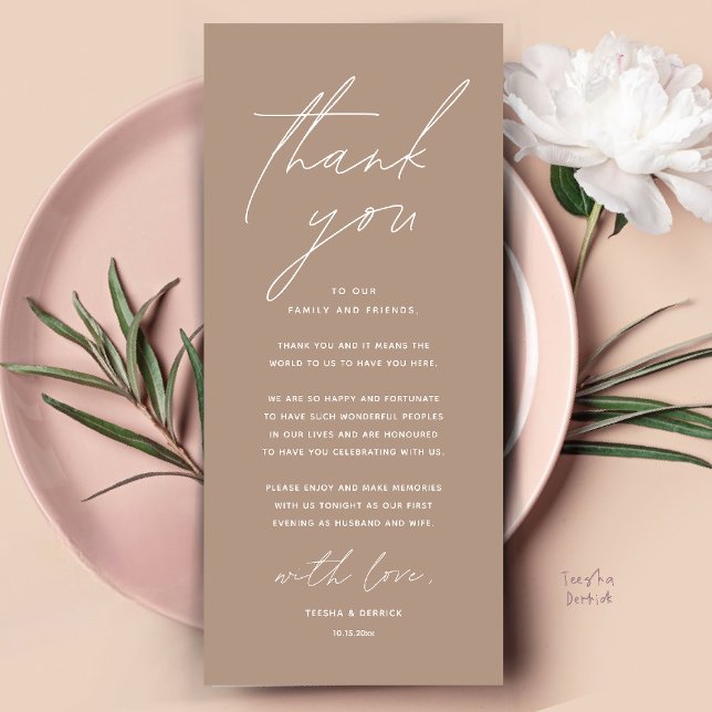 Modern Wedding Dinner Place Setting Thank You Card (Modern Wedding Dinner Place Setting Thank You Card Reception Brunch Lunch in Warm Chic Taupe Brown)