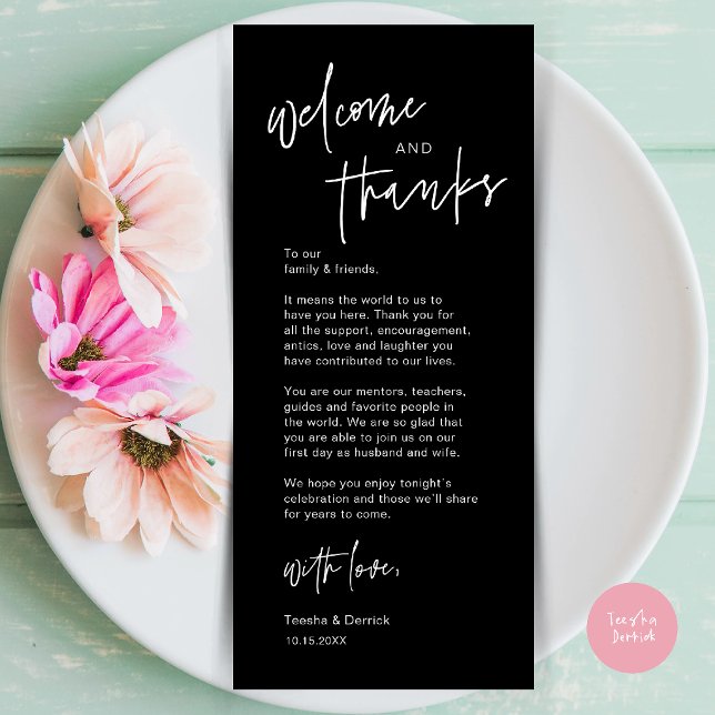 Modern Wedding Dinner Place Setting Thank You Card (Modern Casual Wedding Dinner Place Setting Thank You Card in black and white)