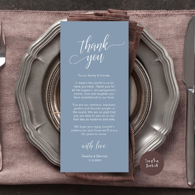 Modern Wedding Dinner Place Setting Thank You Card (Modern Wedding Dinner Place Setting Thank You Card in dusty blue)