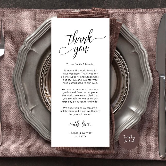 Modern Wedding Dinner Place Setting Thank You Card (Modern Wedding Dinner Place Setting Thank You Card in Black and white)