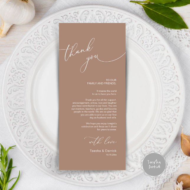 Modern Wedding Dinner Place Setting Thank You Card (Modern Wedding Dinner Place Setting Thank You Card, in taupe)