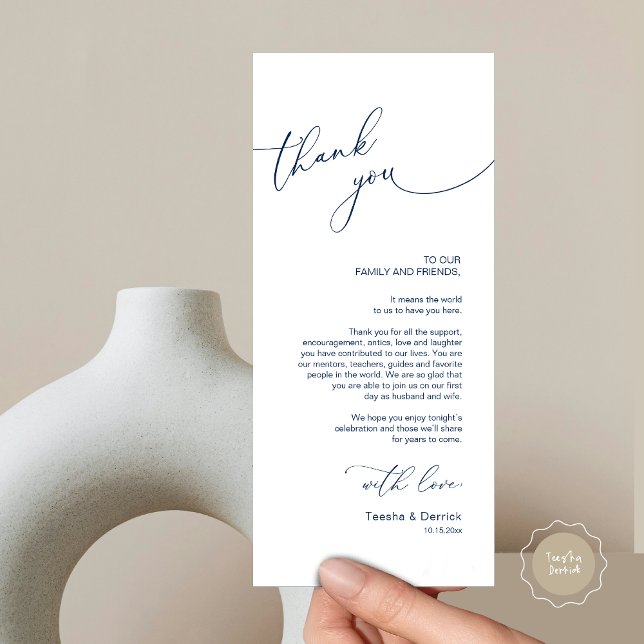Modern Wedding Dinner Place Setting Thank You Card (Modern Wedding Dinner Place Setting Thank You Card, in navy blue)