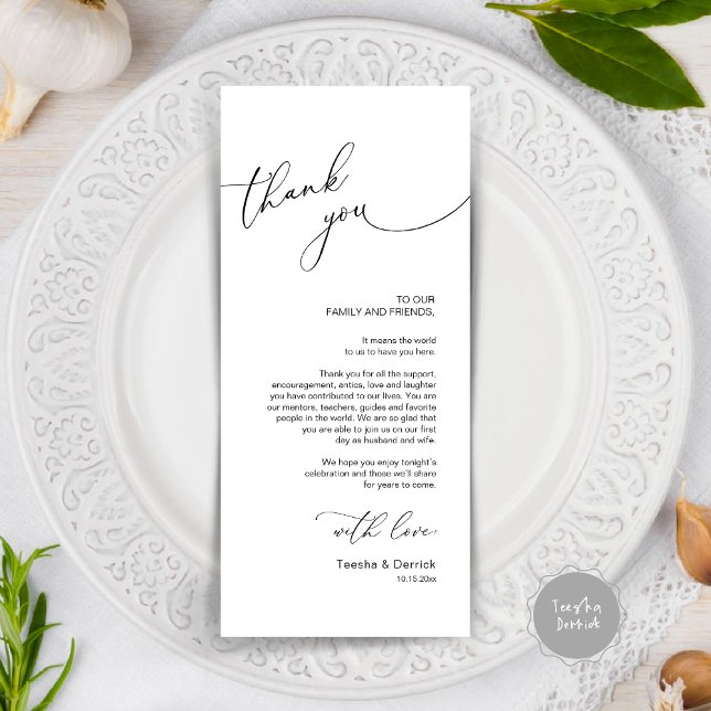 Modern Wedding Dinner Place Setting Thank You Card (Modern Wedding Dinner Place Setting Thank You Card, in black and white)