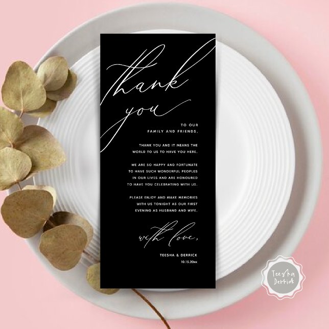 Modern Wedding Dinner Place Setting Thank You Card (Modern Wedding Dinner Place Setting Thank You Card, Minimalist Classy Black)