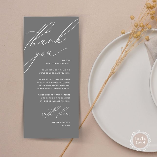 Modern Wedding Dinner Place Setting Thank You Card (Modern Wedding Dinner Place Setting Thank You Card, Minimalist Dark Grey)