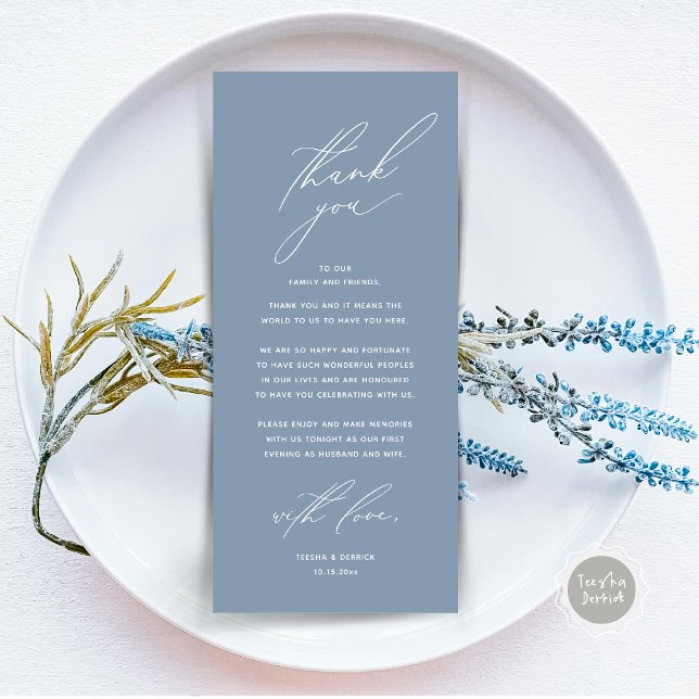 Modern Wedding Dinner Place Setting Thank You Card (Modern Wedding Dinner Place Setting Thank You Card, Minimalist Dusty Blue)