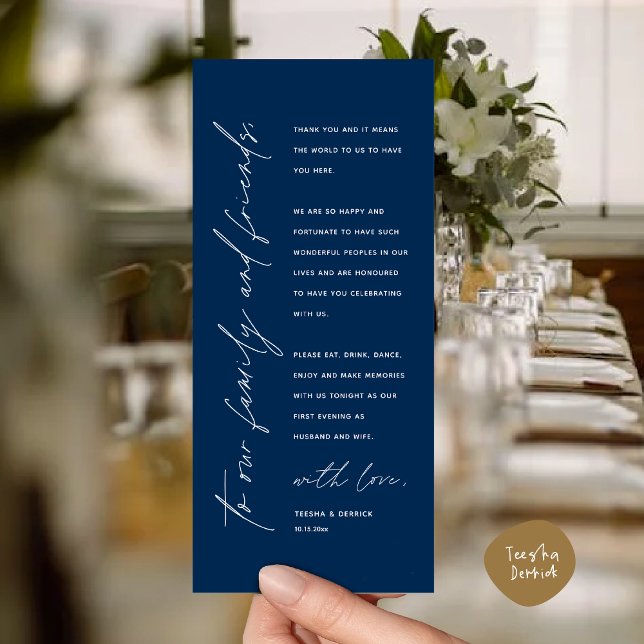Modern Wedding Dinner Place Setting Thank You Card (Modern Wedding Dinner Place Setting Thank You Card in Classy Navy Blue)