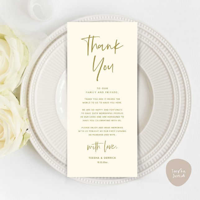 Modern Wedding Dinner Place Setting Thank You Card (Welcome and Thanks, Modern Wedding Dinner Brunch Party Place Setting Thank You Card Yellow Gold)