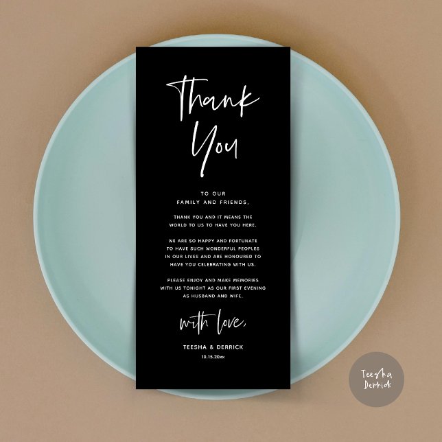 Modern Wedding Dinner Place Setting Thank You Card (Welcome and Thanks, Modern Wedding Dinner Brunch Party Place Setting Thank You Card Classy Black)
