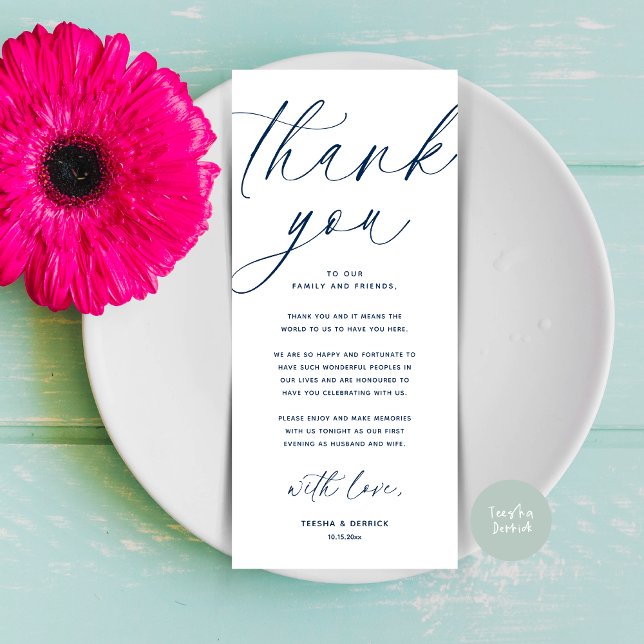 Modern Wedding Dinner Place Setting Thank You Card (Wedding Dinner Place Setting Thank You Card Modern Romantic Contemporary Navy Blue)