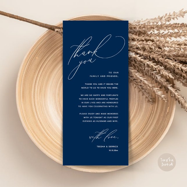 Modern Wedding Dinner Place Setting Thank You Card (Modern Wedding Dinner Place Setting Thank You Card, Romantic Plate Decor, in Navy Blue)