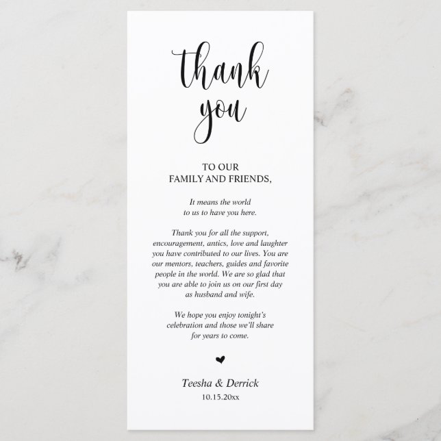 Modern Wedding Dinner Place Setting Thank You Card (Front)