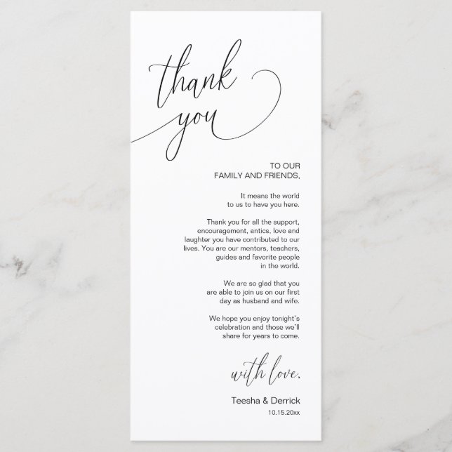 Modern Wedding Dinner Place Setting Thank You Card (Front)