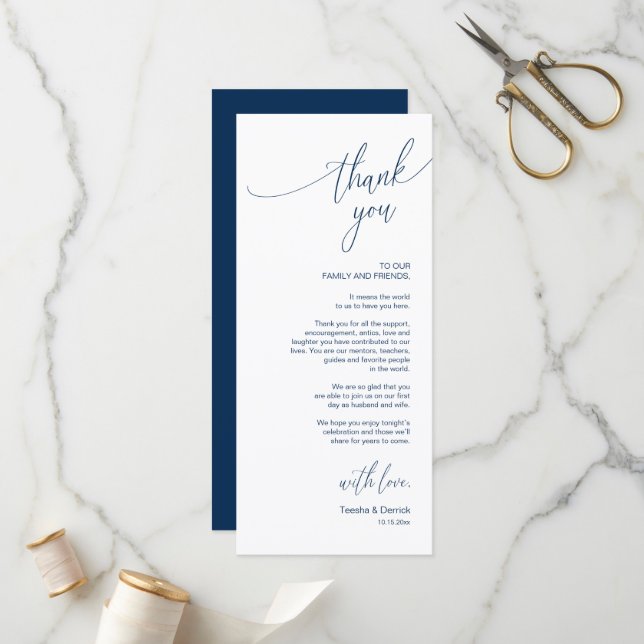 Modern Wedding Dinner Place Setting Thank You Card (Front/Back In Situ)