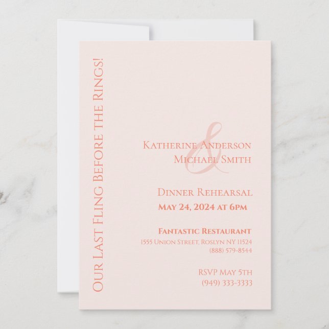 Modern Wedding Dinner Rehearsal-Blush Invitation (Front)