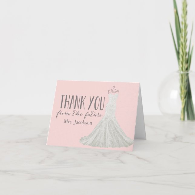 Modern Wedding Dress | Bridal Shower Thank You Card (Front)