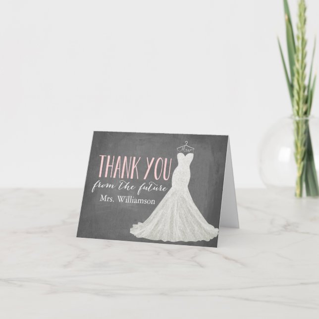 Modern Wedding Dress | Bridal Shower Thank You Card (Front)