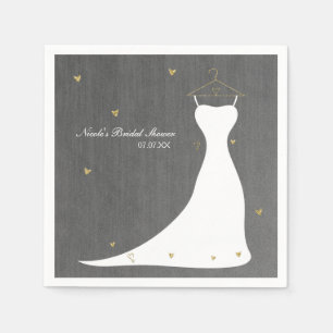 Modern Wedding Dress & Gold Hearts Bridal Shower Napkin