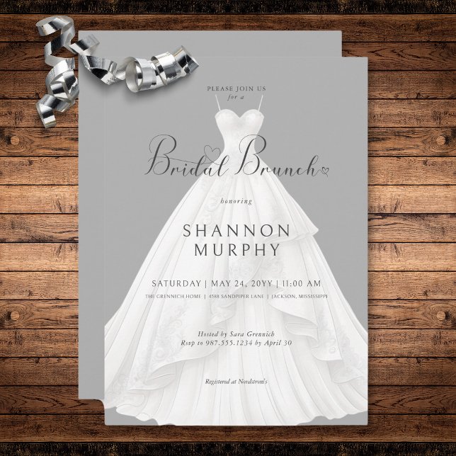 Modern Wedding Dress on Grey Bridal Brunch Invitation (Modern Wedding Dress on Gray Bridal Brunch Invitation)
