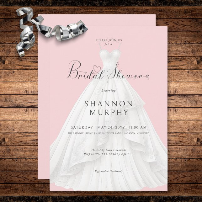 Modern Wedding Dress on Pink Bridal Shower Invitation (Modern Wedding Dress on Pink Bridal Shower Invitation)