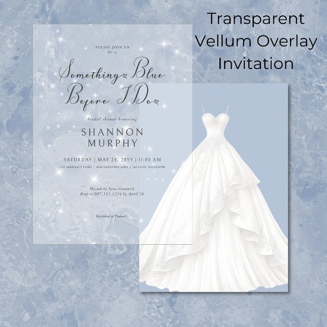 Modern Wedding Dress Something Blue Sparkle Shower Vellum Invitations (Creator Uploaded)
