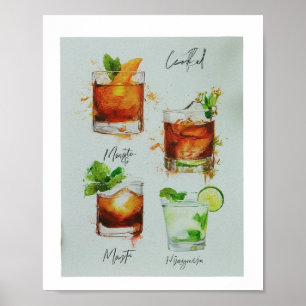 Modern wedding drink menu cocktails illustration p poster