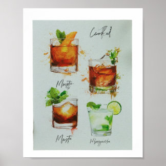 Modern wedding drink menu cocktails illustration p poster