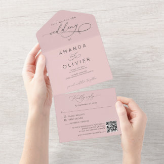 Modern Wedding Elegant Chic Calligraphy Blush Pink All In One Invitation