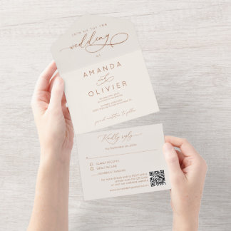 Modern Wedding Elegant Chic Calligraphy Cream  All In One Invitation