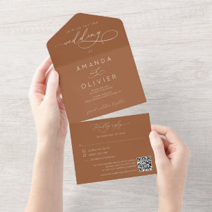 Modern Wedding Elegant Chic Calligraphy Terracotta All In One Invitation