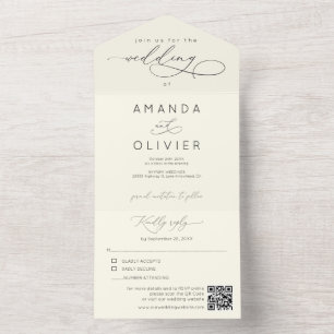Modern Wedding Elegant Chic Calligraphy Yellow All In One Invitation