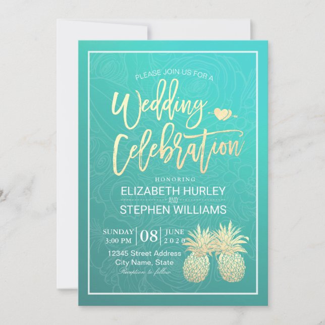 Modern Wedding Elegant Gold Foil Pineapple Couple Invitation (Front)