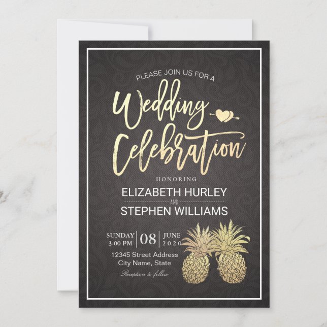 Modern Wedding Elegant Gold Foil Pineapple Couple Invitation (Front)