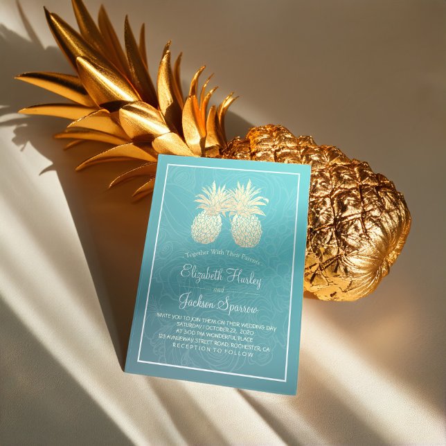 Modern Wedding Elegant Gold Foil Pineapple Couple Invitation (Creator Uploaded)