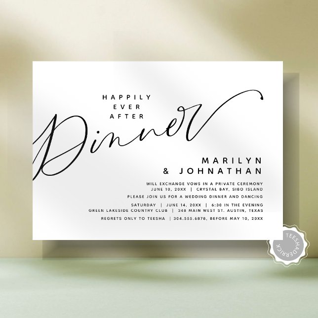 Modern Wedding Elopement Happily Ever After Dinner Invitation (Modern Minimalist Romantic Wedding Elopement Happily Ever After Dinner Party Invitation Card)