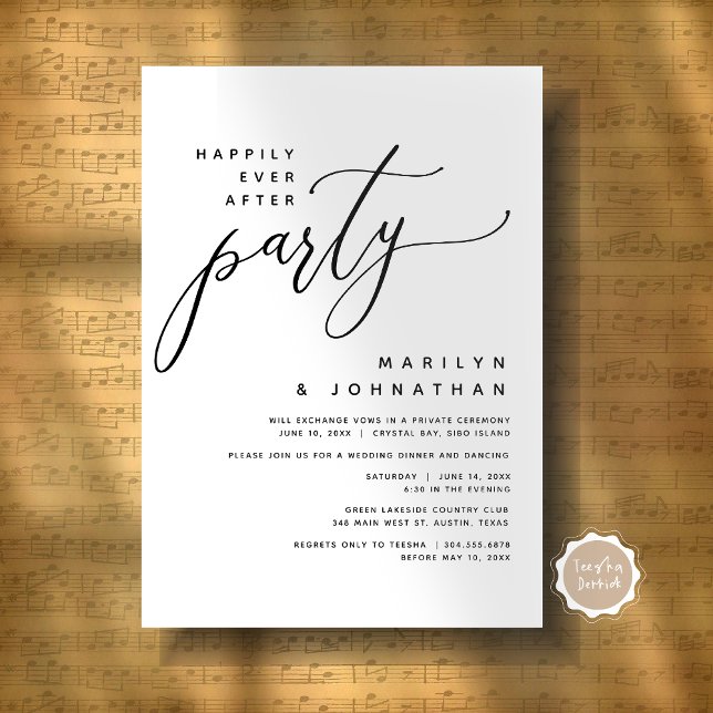 Modern Wedding Elopement Happily Ever After Party Invitation (Modern Romantic Wedding Elopement Happily Ever After Dinner Party Invitation Card, Digital Download)