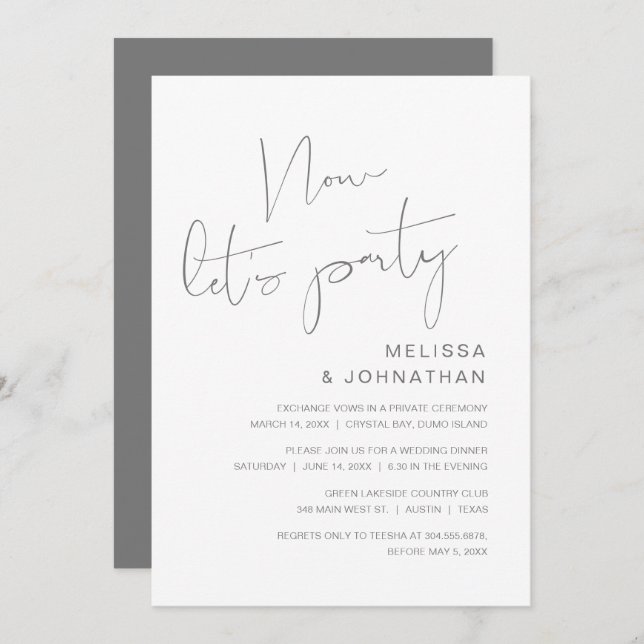 Modern Wedding Elopement, Now Let's Party Invitati Invitation (Front/Back)
