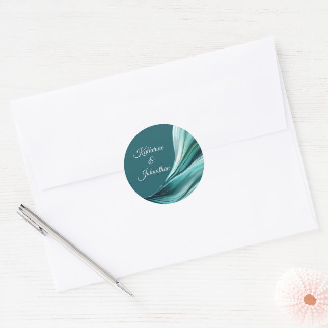 Modern Wedding-Emerald Green- Classic Round Sticker (Envelope)