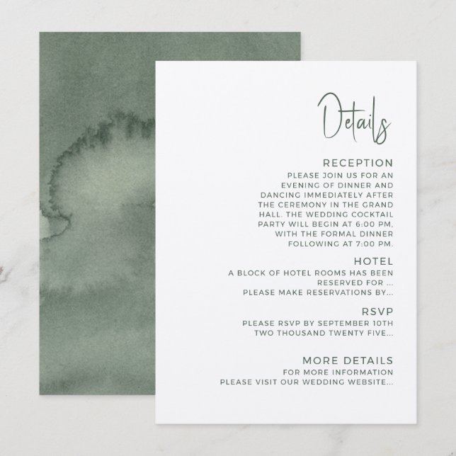 Modern wedding Enclosure Card  Details. (Front/Back)