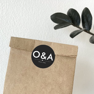 Modern Wedding Envelope Monogram   Black Classic Round Sticker