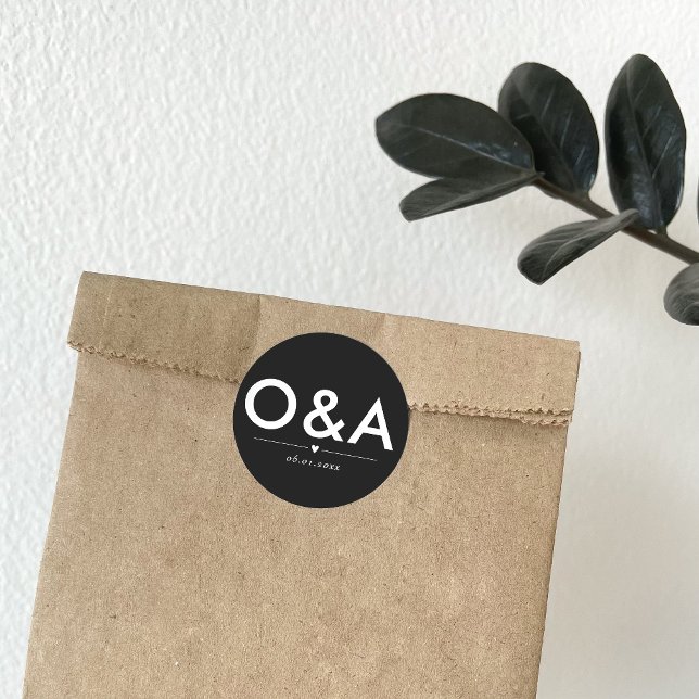 Modern Wedding Envelope Monogram | Black Classic Round Sticker (Creator Uploaded)