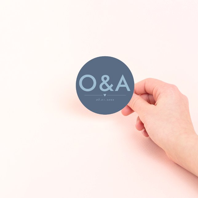 Modern Wedding Envelope Monogram | Dark Blue Classic Round Sticker (Creator Uploaded)