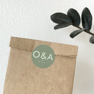 Modern Wedding Envelope Monogram Dark Sage Classic Round Sticker