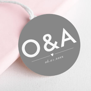 Modern Wedding Envelope Monogram Dark Silver Classic Round Sticker