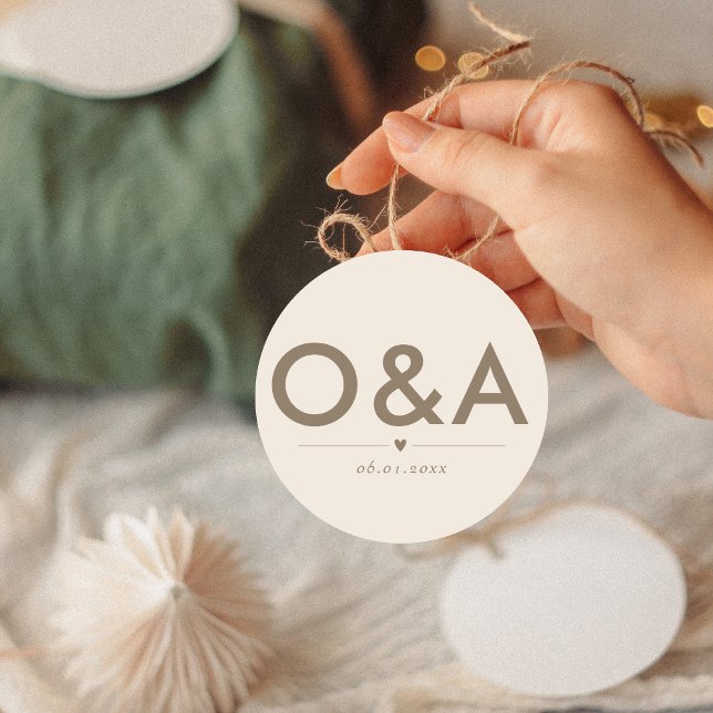 Modern Wedding Envelope Monogram | Light Neutral Classic Round Sticker (Creator Uploaded)