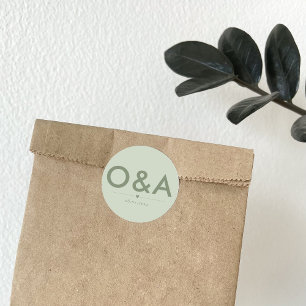 Modern Wedding Envelope Monogram   Light Sage Classic Round Sticker